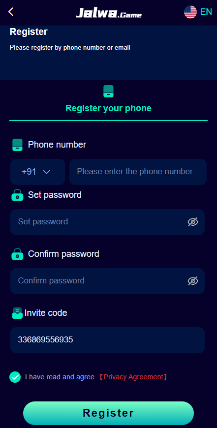 Register on Raja Game